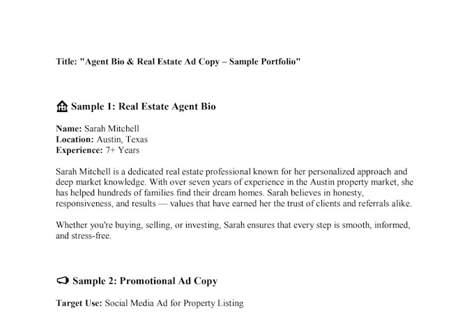 write compelling agent bios and real estate ad copy